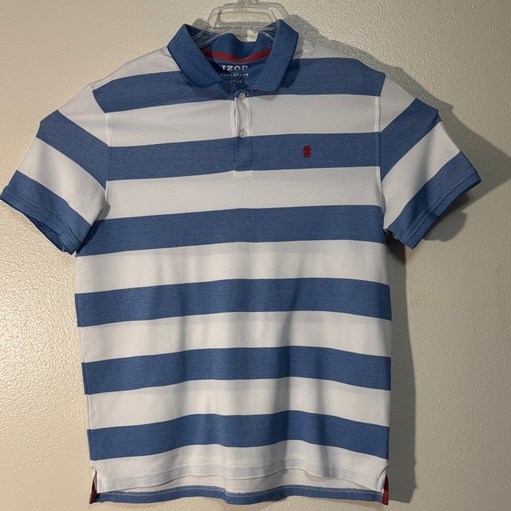 Izod Men's Polo Shirt in Blue and White Stripes